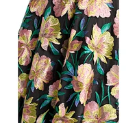 Tahari Asl Women's Satin Tie-Waist Floral-Embroidered Dress