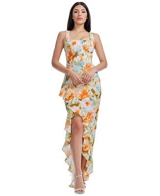 Dress the Population Women's Charlene Square-Neck Ruffle-Trim Gown