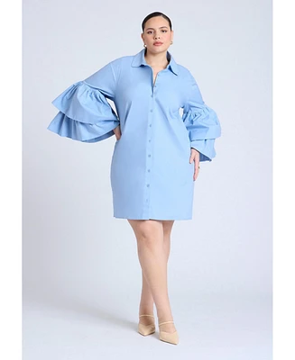 Eloquii Plus Size Poplin Ruffle Sleeve Dress