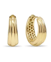 Devata Ribbed Hoop Earrings in 14K Gold, approx. 4.2 grams.