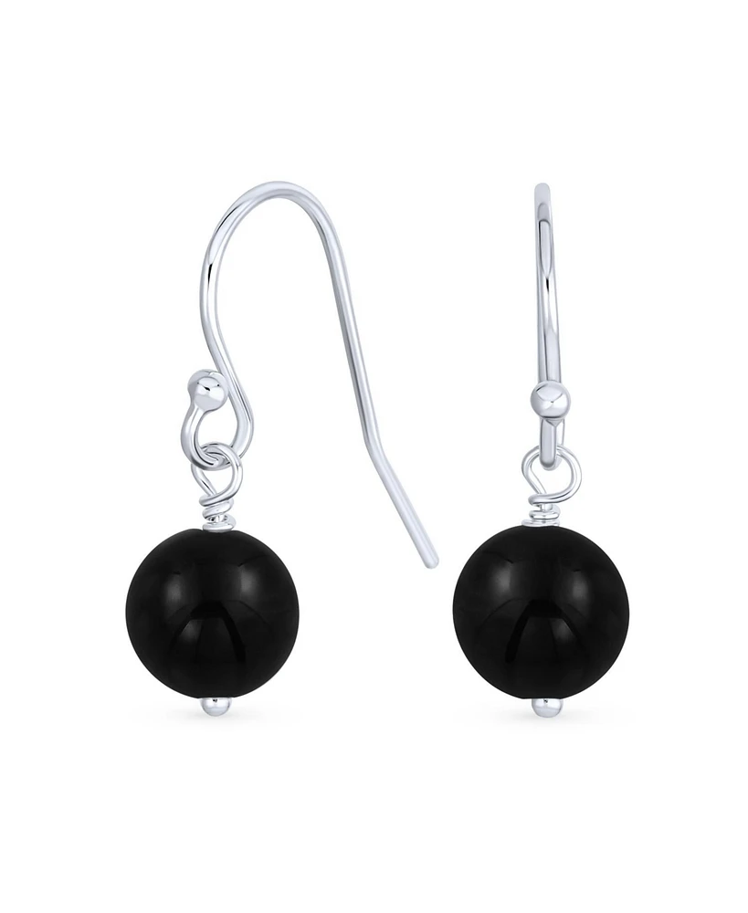 Bling Jewelry Simple Basic Round 8MM Bead Ball Drop Dangle Earrings Secure French Fish Hook Wire .925 Sterling Silver