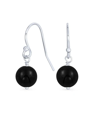 Bling Jewelry Simple Basic Round 8MM Bead Ball Drop Dangle Earrings Secure French Fish Hook Wire .925 Sterling Silver