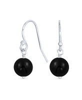 Bling Jewelry Simple Basic Round 8MM Bead Ball Drop Dangle Earrings Secure French Fish Hook Wire .925 Sterling Silver