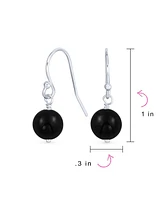 Bling Jewelry Simple Basic Round 8MM Bead Ball Drop Dangle Earrings Secure French Fish Hook Wire .925 Sterling Silver