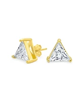 Bling Jewelry Triangle Shape Cubic Zirconia Cz Trillion Cut Stud Earrings Yellow Gold Plated .925 Sterling Silver 3 Prong Set