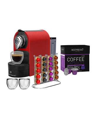 ChefWave Mini Espresso Machine for Nespresso Capsules (Red) with Accessories