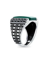 Bling Jewelry Cable Etching Band Green Agate Black Onyx Rectangle Signet Ring Heavy .925 Sterling Silver
