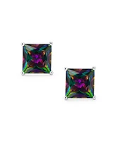Bling Jewelry Square Black Mystic Rainbow Princess Cut Cubic Zirconia Cz Stud Earrings .925 Sterling Silver