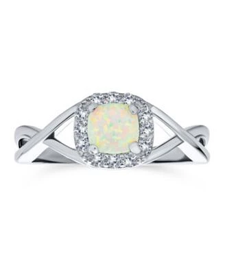 Bling Jewelry Delicate Dainty Pave Cz Halo Circle 1CTW Square Solitaire Created White Opal Promise Ring .925 Sterling Silver