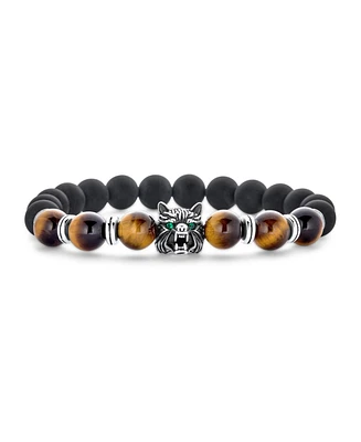 Bling Jewelry Jungle Animal Round Bead Strand Stretch Fox Wolf Bracelet Gold Plated Stackable Adjustable