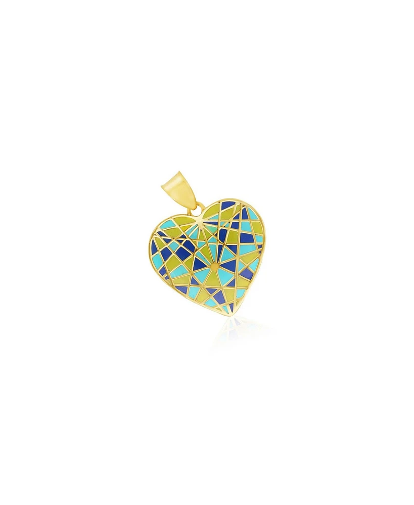 The Lovery Geometric Enamel Heart Charm 14K Gold