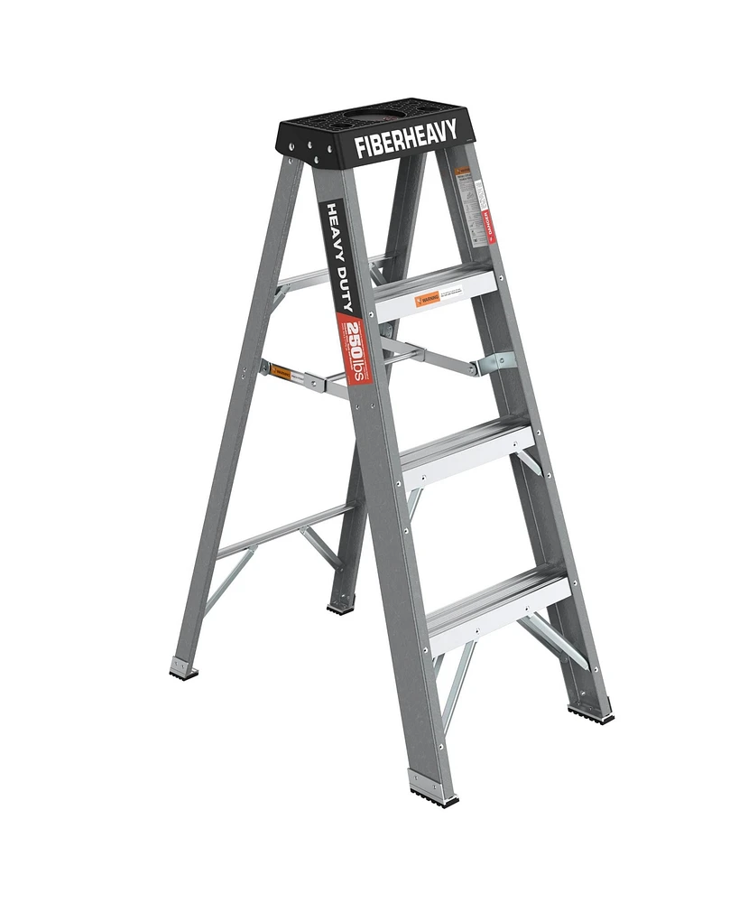 Fiberglass Step Ladder 4-Step 250lbs Gray