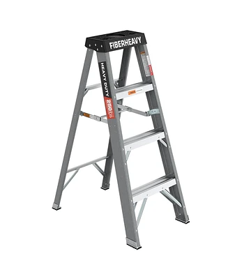 Fiberglass Step Ladder 4-Step 250lbs Gray