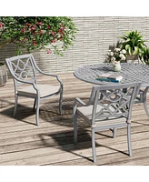 2 Piece Cast Aluminum Outdoor Dining Patio Chairs;Beige Cushion