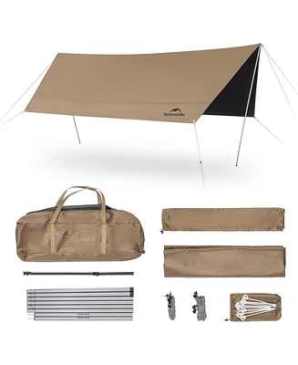 Naturehike Camping Tent Tarp with Poles, Waterproof Pu 18000mm+, Anti-uv UPF2000+ Camping Sun Shelter Rain Fly