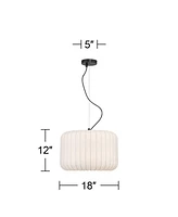 Jaime 18" Modern Pendant Chandelier Ceiling Light Fixture Dining Room Over Table Kitchen Island Foyer Drum Hanging Round Matte Black and White Metal H