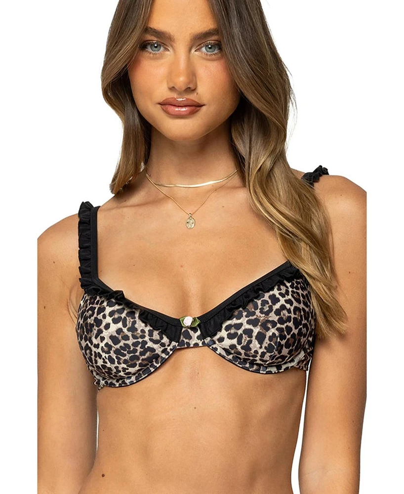 Edikted Women's Deeva Leopard Cupped Bikini Top