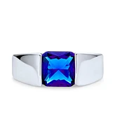 Bling Jewelry Traditional 3CT Blue Clear Cubic Zirconia Cz Square Solitaire Ring Pinky Ring Silver Plated