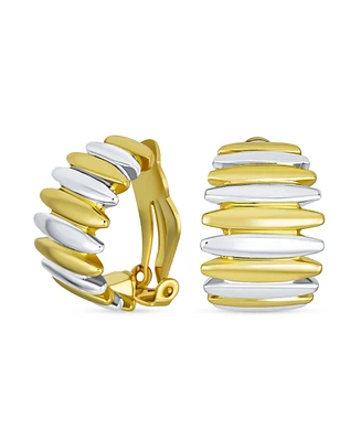 Bling Jewelry Geometric Shrimp Half Hoop Clip-On Earrings for Non-Pierced Ears Gold Silver