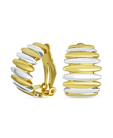 Bling Jewelry Geometric Shrimp Half Hoop Clip-On Earrings for Non-Pierced Ears Gold Silver
