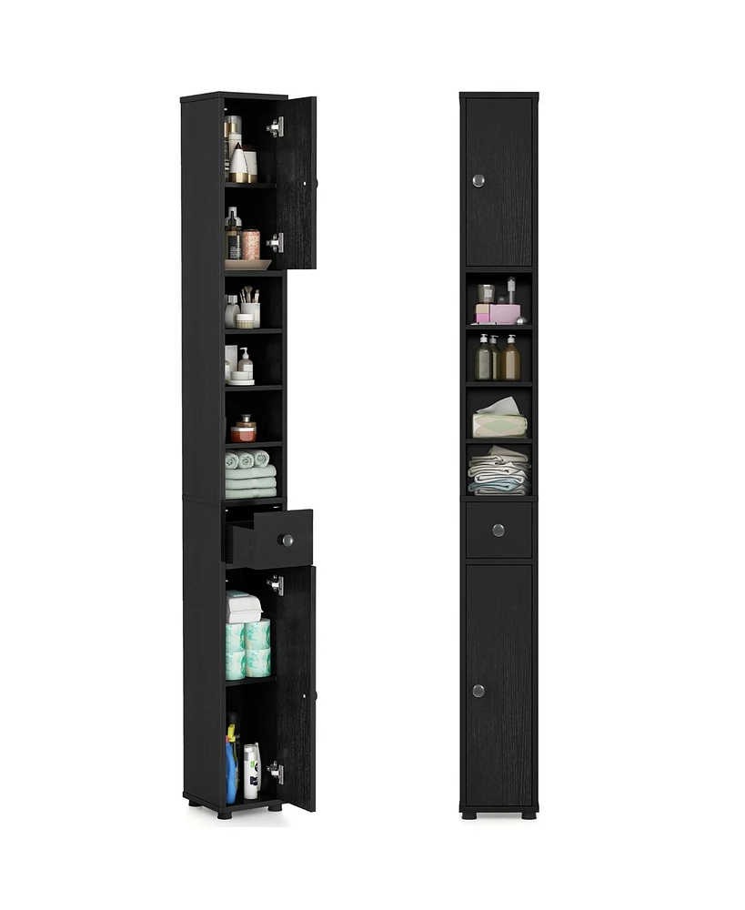 Gymax Tall Slim Bathroom Storage Cabinet Linen Tower w/Drawer Adjustable Shelves Black