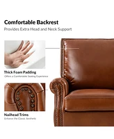 Traditional Raymond Genuine Leather Recliner with Classic Roll-arm