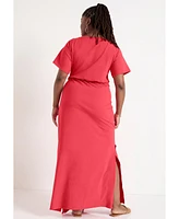 June + Vie Plus Boatneck Gathered Midi Dress