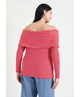 June + Vie Plus Long-Sleeve Off-The-Shoulder Top