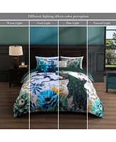 Bebejan Peacock Jardin Bedding 100% Cotton Sateen 5 Piece King Size Reversible Comforter Set