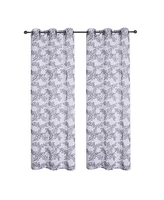 Kate Aurora 2 Piece Embroidered Ethan Floral Leaf Matte Sheer Grommet Top Curtain Panels - 84 in. Long - Navy