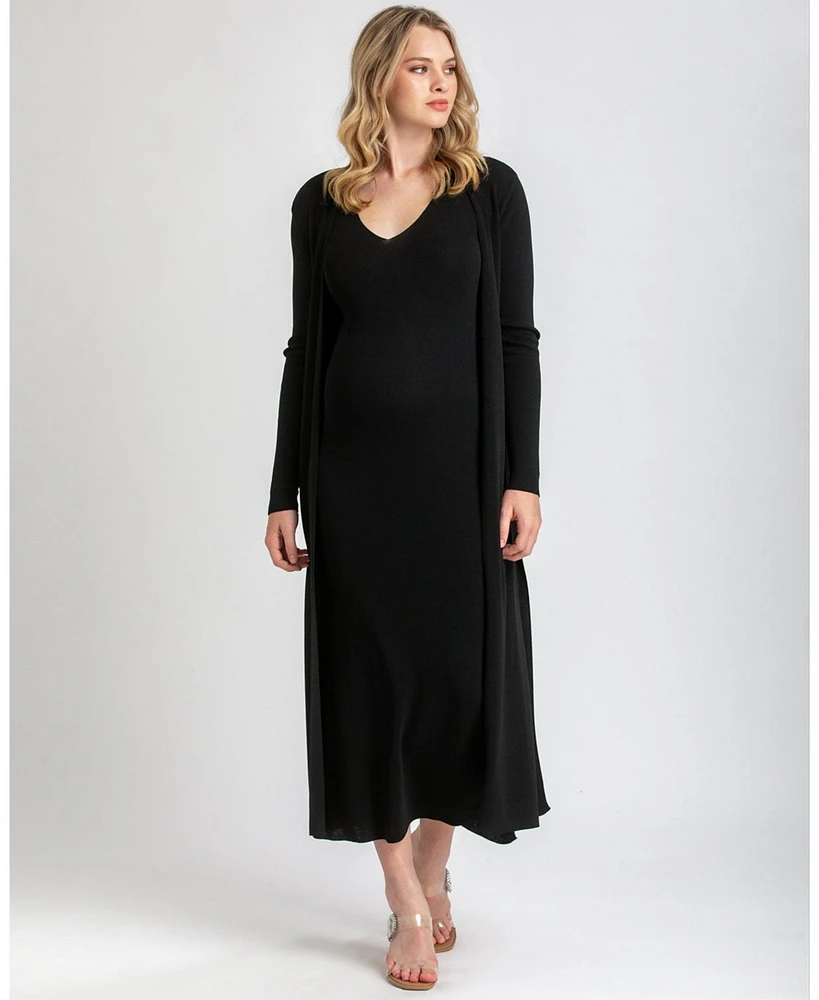 Pietro Brunelli Maternity Viscose Knit Side Slits Maxi Tulip Cardigan