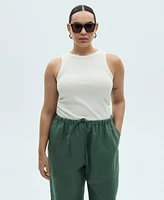 Mango Women's Straight Linen-Blend Trousers Pants