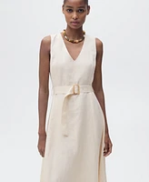 Mango Women's Belt Linen Dress