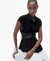 Mango Women's Short Sleeve Pleated Shirt