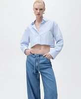 Mango Women's Belted Wide Leg Denim Pants