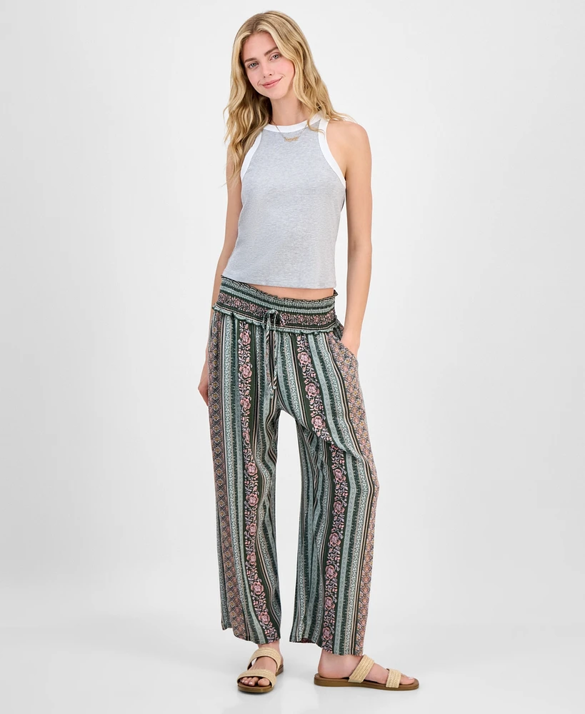 Kingston Grey Juniors' Printed Cropped Wide-Leg Soft Pants