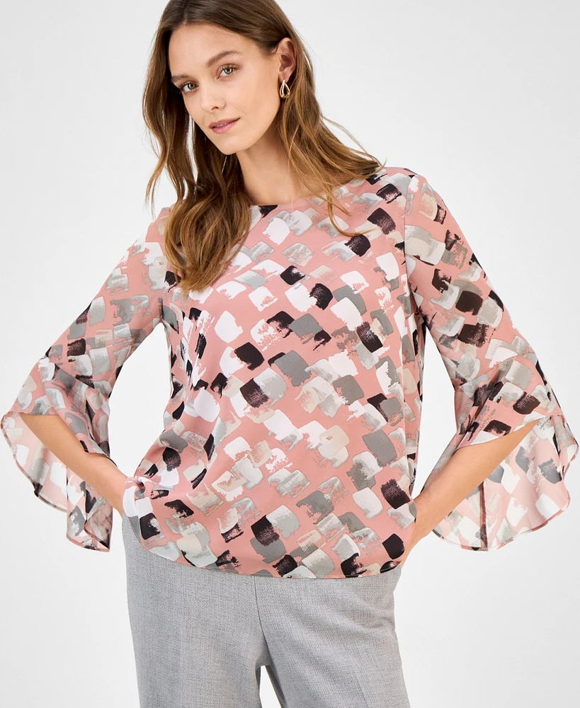 Kasper Women's Printed Bell-Sleeve Blouse, Regular & Petite