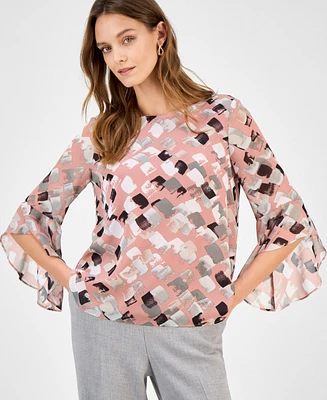 Kasper Women's Printed Bell-Sleeve Blouse, Regular & Petite