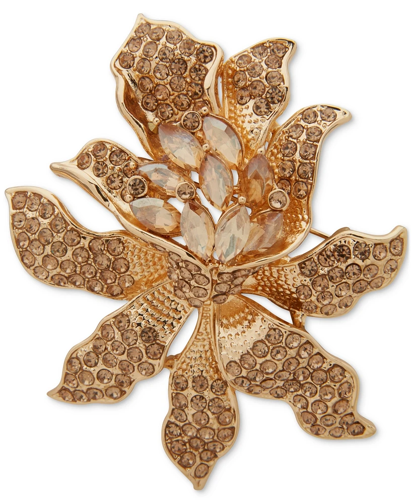 Anne Klein Gold-Tone Pave & Marquise Crystal Flower Pin