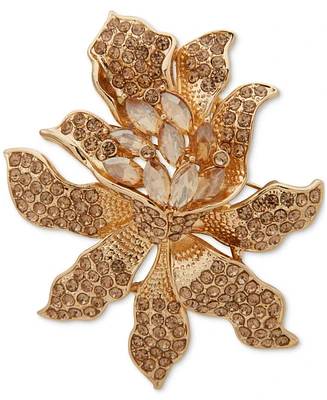 Anne Klein Gold-Tone Pave & Marquise Crystal Flower Pin
