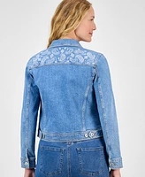 Style & Co Women's Embroidered Denim Jacket, Exclusively at Macy's
