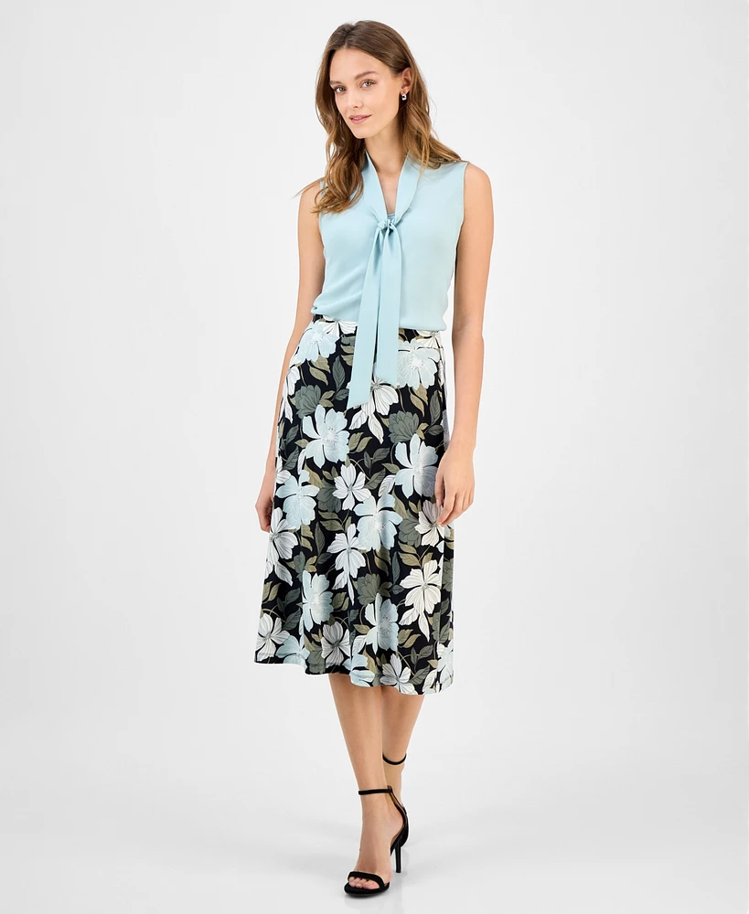 Kasper Women's Printed Pull-On Midi Skirt