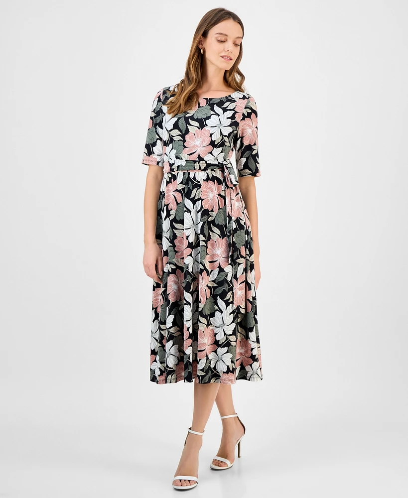 Kasper Women's Printed Elbow-Sleeve Midi Dress, Regular & Petite
