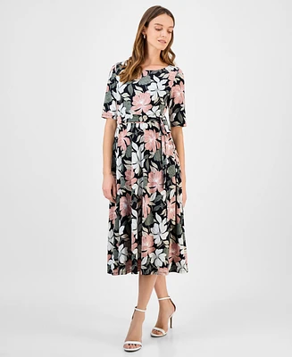 Kasper Women's Printed Elbow-Sleeve Midi Dress, Regular & Petite