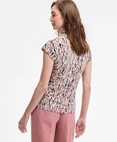 Kasper Women's Printed V-Neck Cap-Sleeve Blouse, Regular & Petite