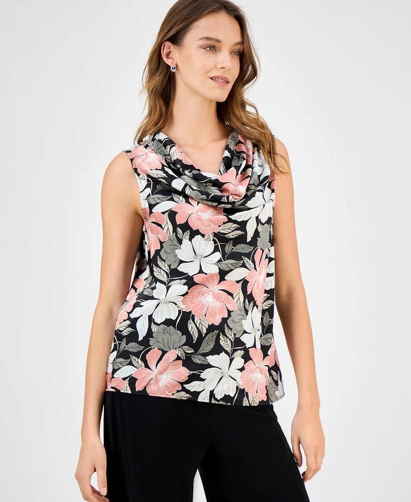 Kasper Women's Printed Cowlneck Sleeveless Top