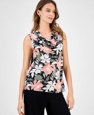 Kasper Women's Printed Cowlneck Sleeveless Top