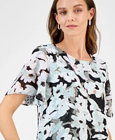 Kasper Women's Printed Swiss Dot Flutter-Sleeve Blouse