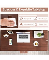 55 Inch Conference Table with Heavy-duty Metal Frame-Brown