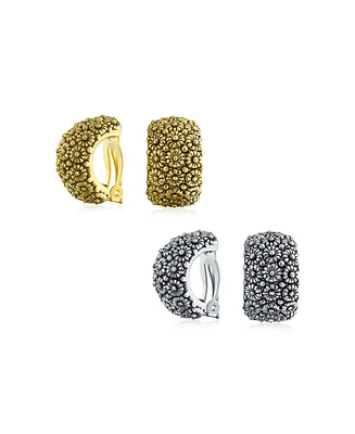 Bling Jewelry Set of 2 Sunflower Wide Half Hoop Clip-On Earrings for Non-Pierced Gold Plated